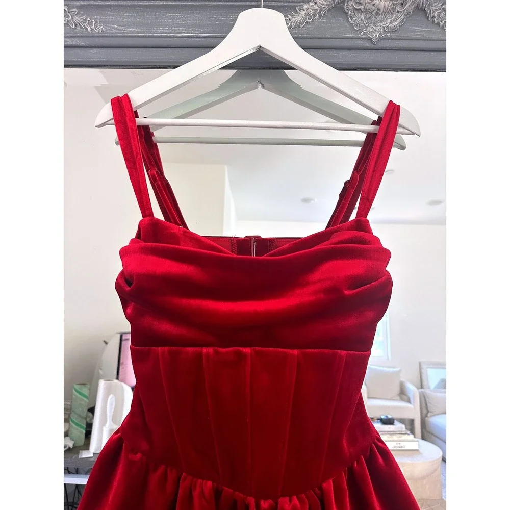Windsor Red Kyla Velvet Cutout Corset Skater Mini Dress Wedding Formal Date M - Picture 6 of 12
